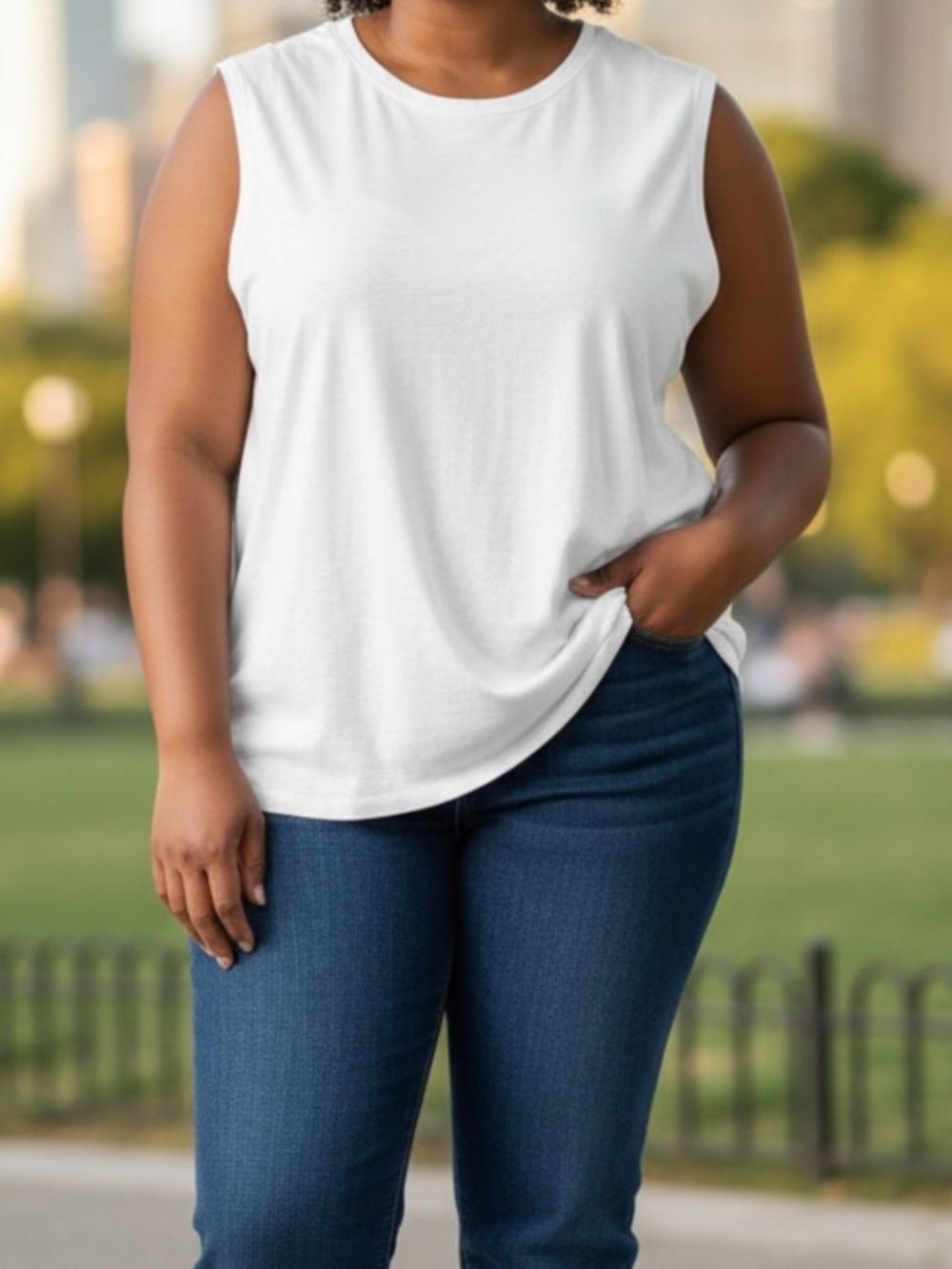 LOGO by Lori Goldstein White Sleeveless Crewneck Tank